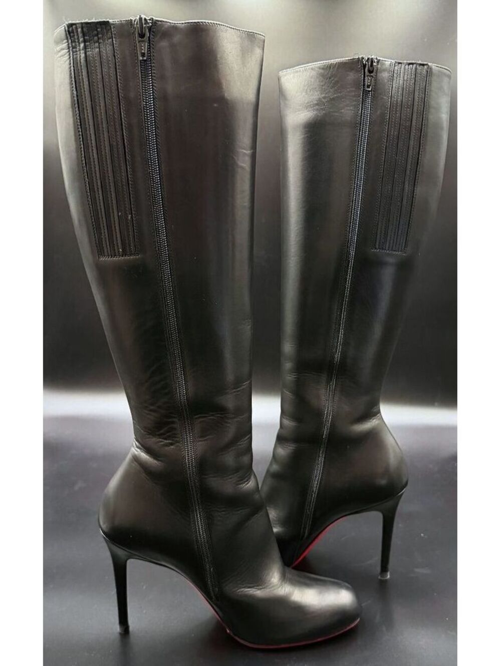 Christian Louboutin Simple Botta 100 Black Leather Knee High Boots Size 39.5